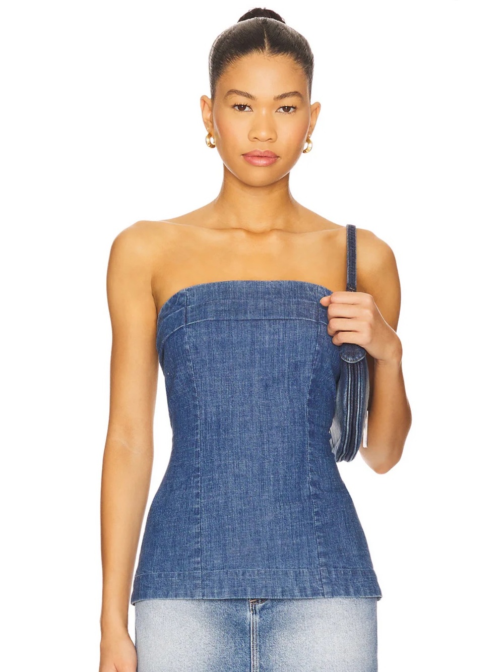NWOT Free People Lora Denim Tube Top in Canter Wash - Picture 3 of 4